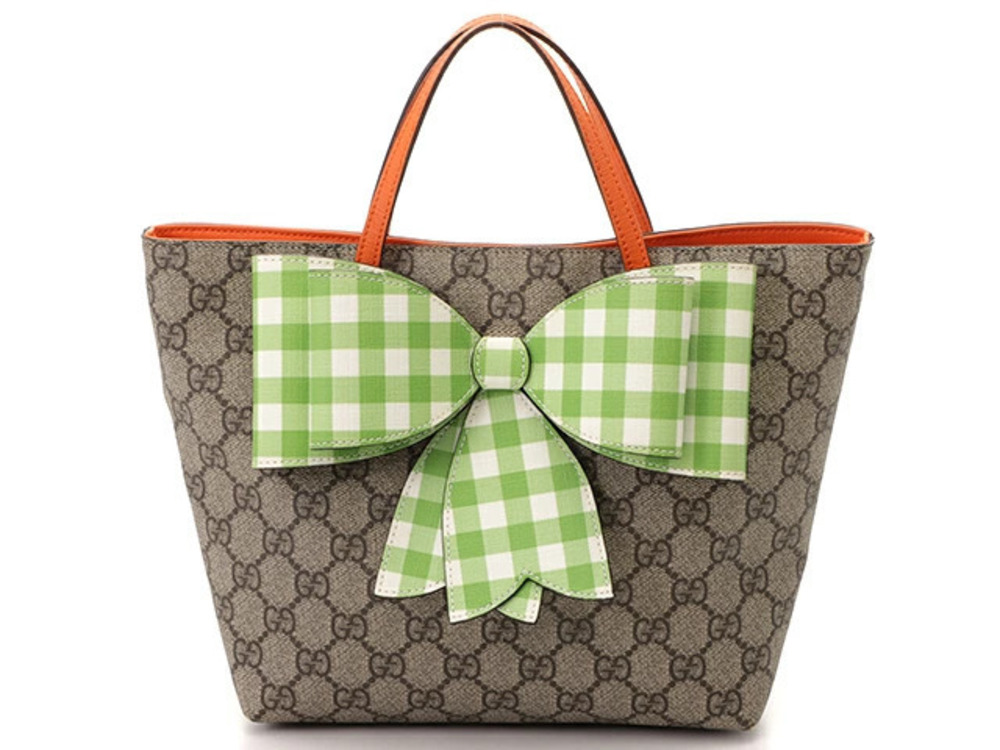 Gucci Bow Ribbon Tote Handbag Beige Cream Orange